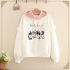 Cute Ruffled Patchwork Hoodie with Cartoon Print, Bubble Sleeves - Casual, Sweet Style - Thin Cotton - Hooded Collar -