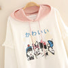 Cute Ruffled Patchwork Hoodie with Cartoon Print, Bubble Sleeves, Casual Cotton Sweater, Girl Style Fashion, Asian Size Options, Thin Fabric Hopie