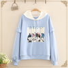 Cute Ruffled Patchwork Cartoon Print Hoodie with Bubble Sleeves