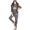 Ladies' Printed 3-Piece Sportswear Set, Winter Leisure Style, Comfortable Cotton Blend, Plus Size, Red Gray Pink Options