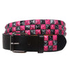 Artistic Graffiti Yurt Drum Bag Leather Belt with Brushed Paint and Rivets - Unisex punk rock belt in colorful cowhide leather.