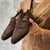 Men's Stylish Velvet Brown Boat Shoes with Mid-Height Heel - Slip-On Leather Shoes for Men - Casual Square Scalp Design.