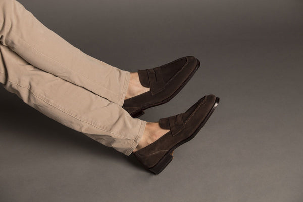 Men's Brown Velvet Square Scalp Boat Shoes, Mid-Height Heel, Slip-On Leather, Increase Height - Classy and stylish footwear.