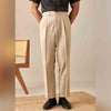 Men's Slim Belted Casual Business Pants, Polyester, Non-Iron, Solid Color, Professional Look