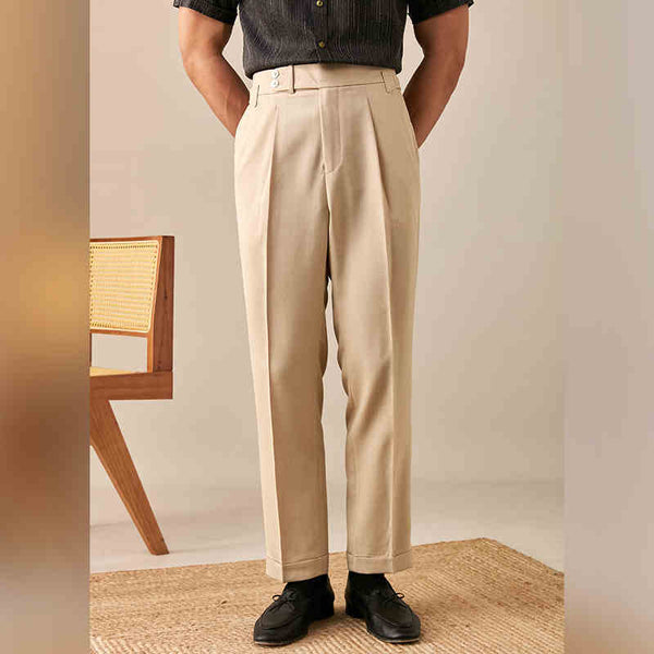 Men's Slim Belted Casual Business Pants, Polyester, Non-Iron, Solid Color, Professional Look