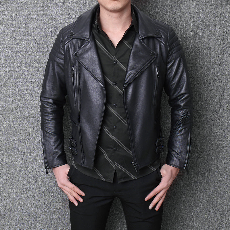 Fashion Men's Leather Diagonal Zipper Jacket