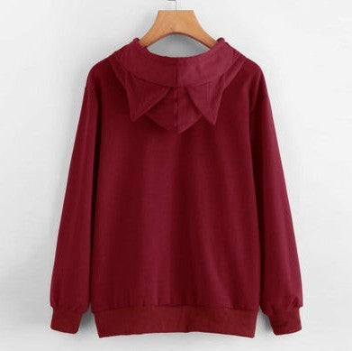 Cute Cat Ear Women's Hoodie, Casual Sweatshirt with Cat Ear Design – Cotton BlendFashion, Long Sleeve Outerwear Sweatshirt