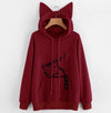 Cute Cat Ear Patterned Women's Hoodie - Casual Outerwear Sweatshirt in Cotton Blend
