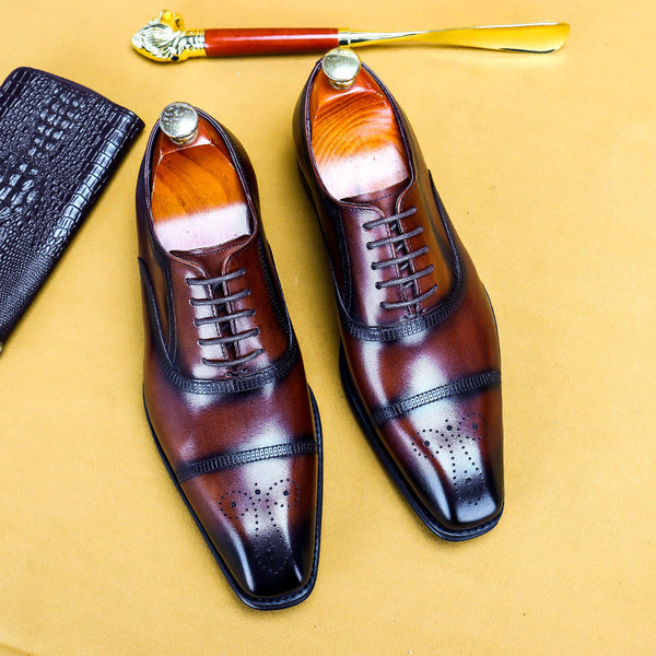 Men's Premium Leather Oxford Shoes with Three-Joint Carvings - Square Toe, Rubber Soles, Breathable, Durable - Sizes 37-46