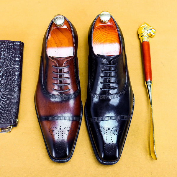 Men's Leather Oxford Shoes with Three-Joint Carvings - Trendy, Durable, and Elegant Design - Sizes 37-46