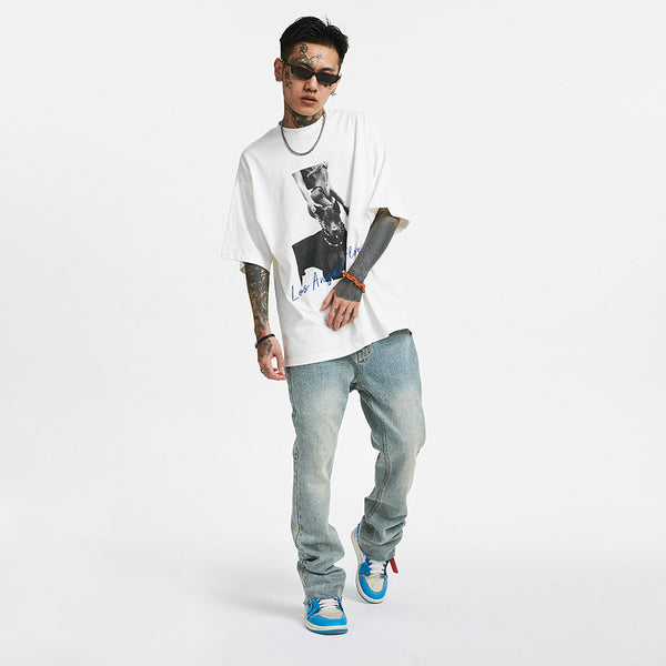 Antidote Flared Sky Blue Non-Stretch Jeans - Trendy casual denim in eye-catching sky blue, Asian sizes.