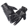 Men's Premium Black Sheepskin Leather Gloves with Thermal Velvet Lining - Touch Screen Functionality