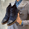 Luxury British lace-up leather boots in black & blue, round toe style, 3-5 cm heel, durable rubber sole, men's fashion, sizes 38-44