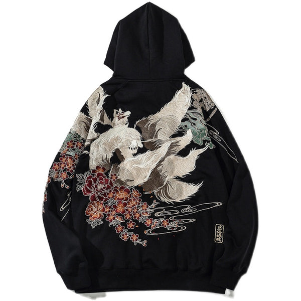 Yokosuka Hefushi Nine-Tailed Fox Velvet Hoodie - Winter Collection, Loose Fit, Crew Neck Sweatshirt