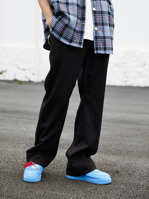 Chic Polyester-Cotton Blend Flared Trousers for Men and Women in Asian Size, Everyday Wear Style