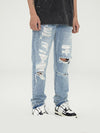 Vintage Light-Denim Distressed Jeans with Ripped Hem, Casual Wear Fashion - Unisex Retro Denim in Light Blue