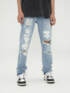 Vintage Light-Denim Distressed Jeans with Ripped Hem, Unisex Fashion - Retro Style Denim Wear for Men and Women