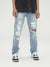 Vintage Light-Denim Distressed Jeans with Ripped Hem, Unisex Fashion - Retro Style Denim Wear for Men and Women