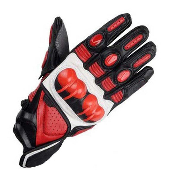 Leather Racing Motorcycle Gloves in Black - High-Quality & Stylish Rider Gear