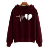 Chic Heart Print Long-Sleeve Hoodie - Urban Hipster Streetwear, Polyester, Women's Fashion