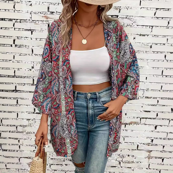 Ethnic Floral Print Bohemian Shirt | Japanese-Korean Style Women's Top
