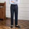 Mens Wool Casual Pants with Elastic Waist and Lace-up Detail, Straight Leg Style