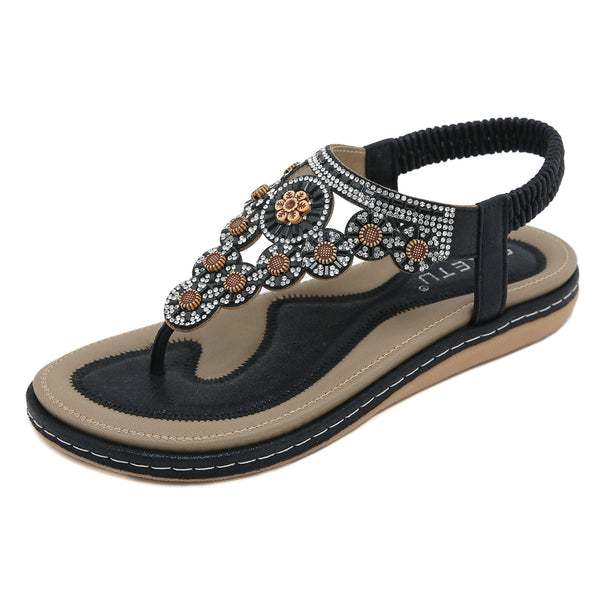 Elegant Microfiber Beach Sandals for Women - Rhinestone Embellished Summer Footwear in Vibrant Colors