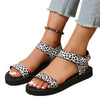Women's Leopard Print Chunky Sole Sandals with Black Flower Design and Buckle Fastening