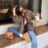 Leopard Print Women's Coat in Brown, Long Sleeve Street Fashion - S, M, L Sizes