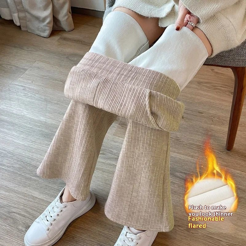 All-matching Straight Casual Fleece And Thick Slightly Flared Wide-leg Pants For Women