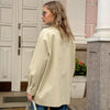 Casual Cotton Jacket with Polo Collar, Beige Contrast. Lightweight, Loose Fit, Long Sleeve. Size S to L.