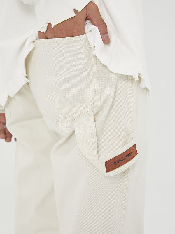 Stylish Leather & Twill Cargo Trousers, Men's Fashion, Urban Style