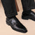 British Style Leather Square Toe Shoes in Black and Brown with Buckle Closure and Carved Flower Detail