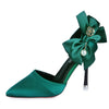 Chic Bow-Accented Leather Stiletto Shoes with Pointed Toe and High Heel - Sophisticated Women's Footwear