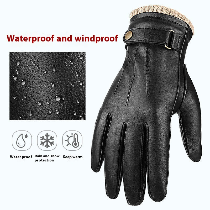 Premium Touch-Screen Ready Men's Sheepskin Leather Gloves with Warm Fleece Lining - Windproof and Perfect for All Weather Conditions