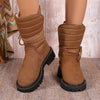 Lace-up Fleece Winter Boots - Chunky Heel, Suede Material, Women's Snow Footwear, Various Colors & Sizes