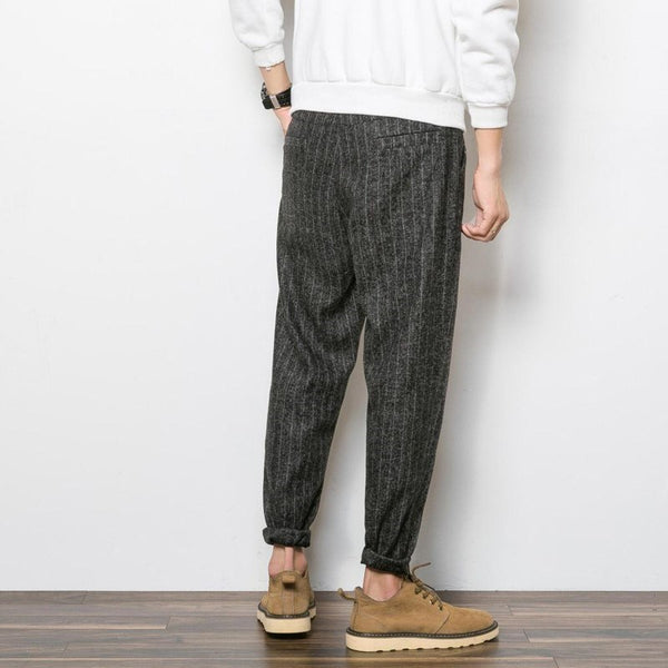 Trendy Urban Striped Cotton Harem Pants for Teens - Loose Fit, Low-Waist, Elastic, Youthful Outfit