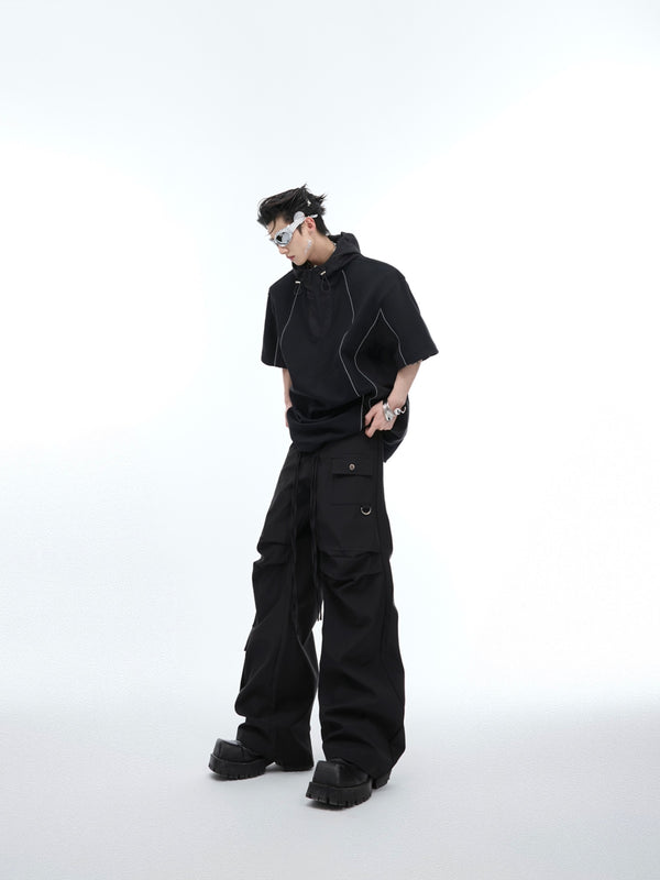 Casual Duo-Outfit, Hooded T-Shirt & Cargo Pants Set, Summer Fashion, Leisure Wear, Unisex, Comfortable Street Style.