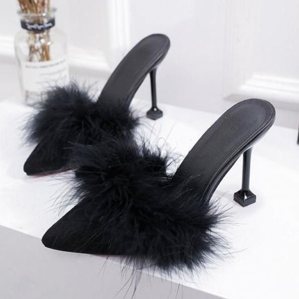 Women's Chic Stiletto Heeled Slippers - Red, Black, or Apricot - Suede with Tassels - Mid-Heel - Non-Slip - Women's Fashion
