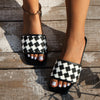 Stylish Plaid Beach Sandals with PU Leather Lining in Green, Apricot, and Black