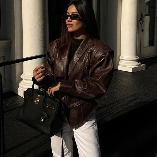 Chic Retro Style Faux Leather Women's Jacket in Versatile Colors for Fashionable Outerwear