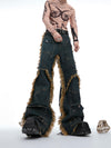Distressed High-Waist Vintage Jeans in Vibrant Yellow with Tassels - Loose Fit Straight Denim Pants, Sizes XS-XL