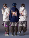 Stylish Retro Shark Print Hoodie in Blue and Khaki - Unisex Streetwear for Fall and Winter Fashion, Sizes M-XXL