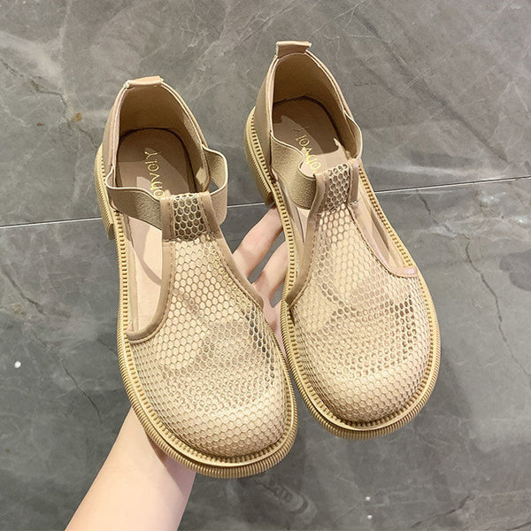 Elegant Women's Mary Jane Mesh Sandals in Black and Apricot - Short Heel Korean Style Comfortable Footwear