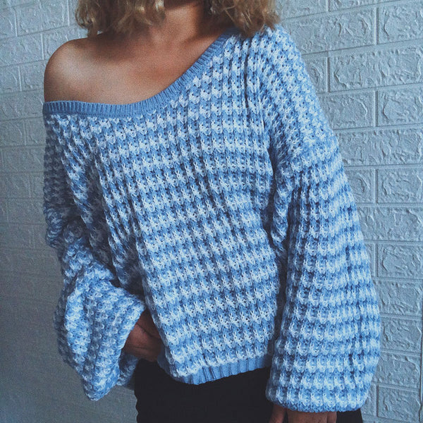 Women's Chic Striped V-Neck Pullover Sweater in Acrylic Knit - Winter Fashion Beckons