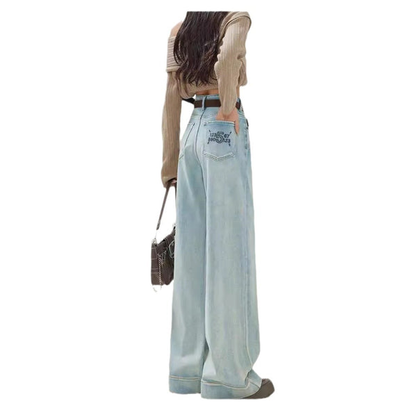 Women's High Waist Light Blue Loose Straight Cut Jeans - Casual, Comfortable, Fashionable Denim for Women.
