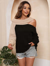 Chic Off-Shoulder Sweater in 4 Colors - Soft 'Deer Plush' Fabric - Stylish Contrast Pattern - Long Sleeves - Asian Sizing - Winter Fashion