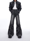 Vintage-Inspired Washed Skinny Jeans with Strap Design in Black - Comfortable and Edgy Denim, Zipper Fly, Sizes M-XL