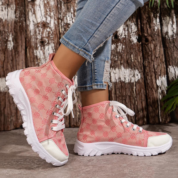 Stylish Rose-Print Canvas Boots for Women with Non-Slip Sole