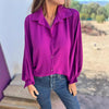 Trendy Button-Up Women's Top in Vibrant Colors, Lantern Sleeves, Sizes S-5XL